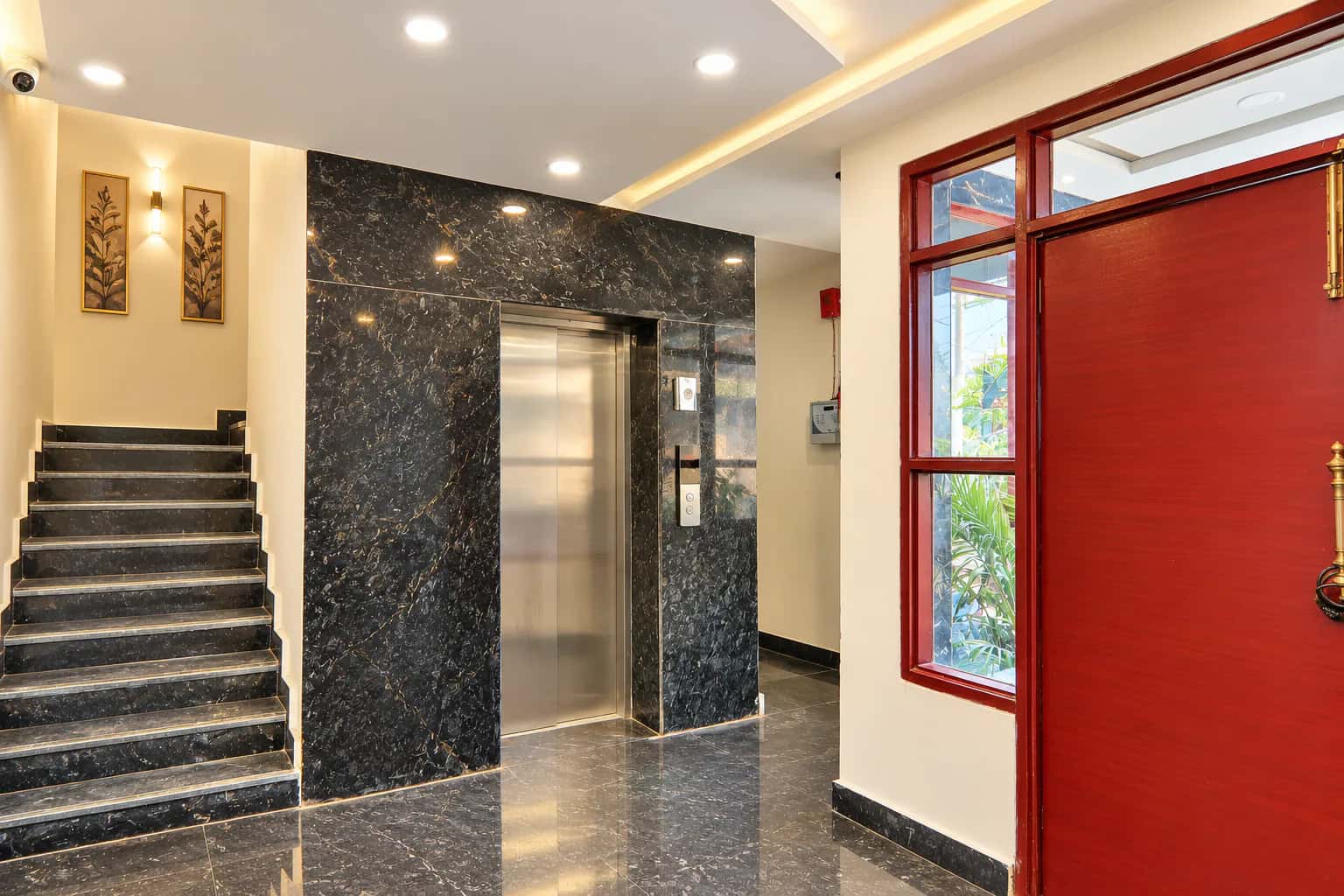 Staircase and lift inside the entrance