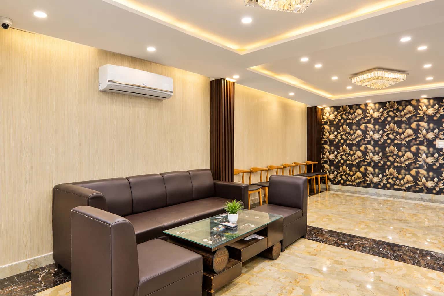 Lounge seating beside the restaurant
